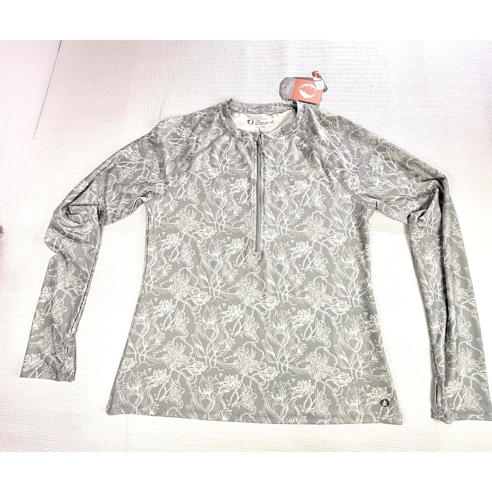 American Outdoorsman Women's 1/2 Zip Sun Shirt UPF 40 Gray Floral L‎ Sports Hike
